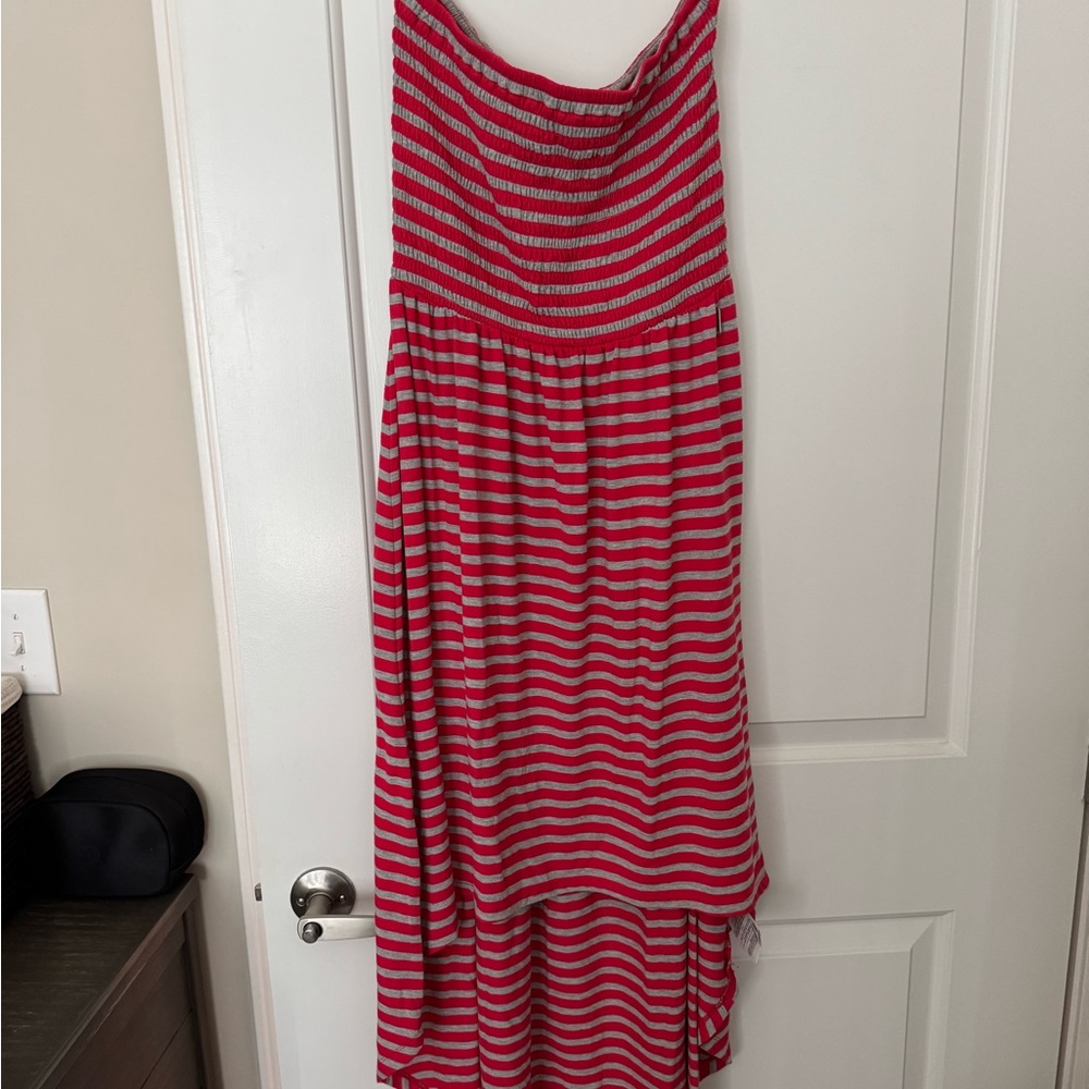 Guess Vibrant Red and Soft Gray Striped Shirt